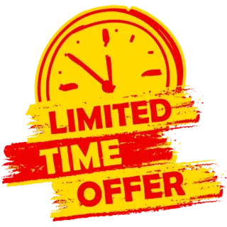 📣 LIMITED TIME OFFER durée limitée, offre, réduction, promotion, soldes, horloge, jaune, rouge whatsapp sticker