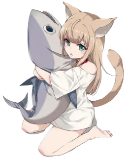 🤗 Аниме, Девушка-кошка, Рыба, Милый, Девушка telegram sticker