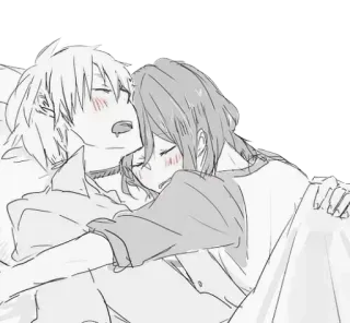 😴 anime, couple, sleep, hug, cartoon, love, affection telegram sticker