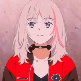 🙂 ragazza anime, carino, cartone animato, giacca rossa, girocollo, capelli rosa, anime, manga telegram sticker