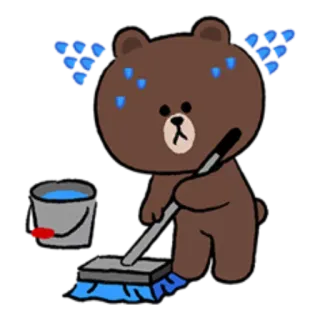 👨 медведь, уборка, пот, ведро, швабра, мультфильм whatsapp sticker