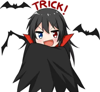 🤪 TRICK! halloween, truco, anime, manga, lindo, vampiro, murciélagos telegram sticker