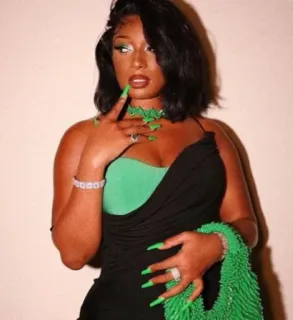 🥵 Megan Thee Stallion selebriti, wanita, fashion, gaun, penyanyi, rapper, megan thee stallion, hijau, hitam telegram sticker