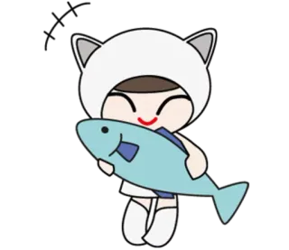 🐟 Dessin animé, Chat, Poisson, Mignon, Kawaii, Animal, Autocollant telegram sticker