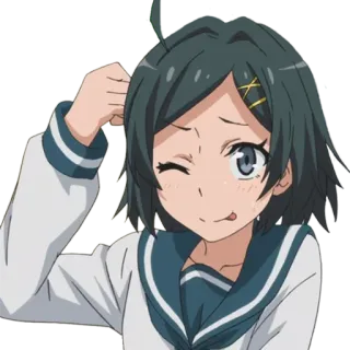 😋 Anime, Garota, Personagem, Uniforme escolar, Piscadela telegram sticker