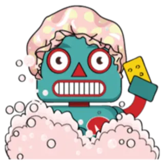 🛁 робот, пена для ванн, шапочка для душа, губка, мультфильм, милый telegram sticker