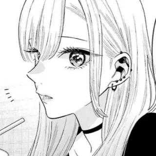 ❓ Anime, Manga, Fille, Boucles d'oreilles, Profil, Illustration, Noir et blanc, Personnage telegram sticker