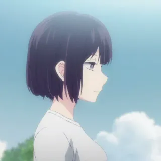 🎐 Anime Mädchen, Kurze Haare, Profilansicht, Cartoon, Lächelnd, Süß, Kunstwerk telegram sticker