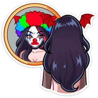 🤡 광대, 거울, 악마, 여자, 메이크업, 반사 telegram sticker
