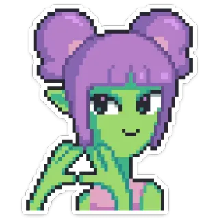 👍 Pixel Art, Alien Mädchen, Fantasy, Niedlich, Verpixelt, Cartoon whatsapp sticker