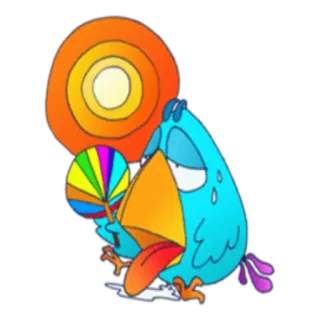 ☀️ oiseau, sucette, dessin animé, épuisé, fatigué, transpiration, coloré telegram sticker