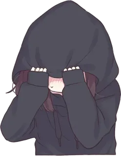 😞 Anime, garota, moletom com capuz, tímida, fofa whatsapp sticker