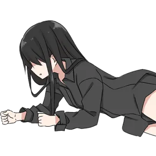 🫠 anime, ragazza, sdraiata, capelli neri, maniche lunghe telegram sticker