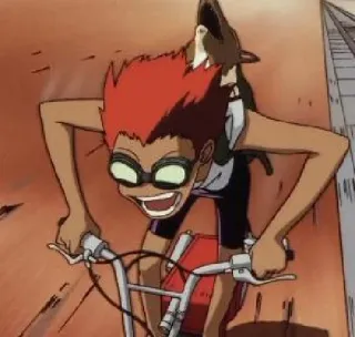 🥴 Anime, Dibujos animados, Personaje, En bicicleta, Emocionado telegram sticker