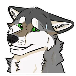 😅 lobo, furry, antropomórfico, dibujos animados, triste, expresión, pegatina whatsapp sticker