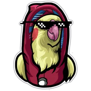 😎 새, 왕관앵무, 선글라스, Deal with it, 픽셀 안경, 후드티, 스티커, 동물 telegram sticker