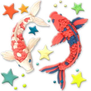 ♓ fish, koi, stars, animal, aquatic, cute whatsapp sticker