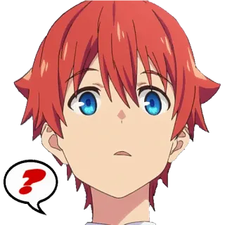 ❓ Anime, Fragezeichen, verwirrt, Charakter, rote Haare, blaue Augen telegram sticker