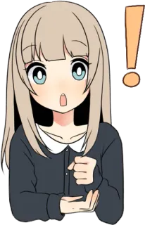 ❗ Anime Mädchen, Ausrufezeichen, überrascht, süß, kawaii, Cartoon, animiert whatsapp sticker