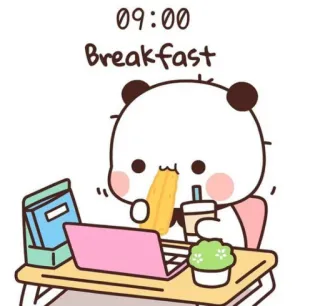 🍱 09:00
Breakfast Panda, Petit déjeuner, Dessin animé, Nourriture, Kawaii, Mignon telegram sticker