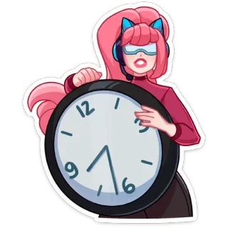 ⏳ 时钟, 时间, 截止日期, 粉色头发, 女孩, 耳机 whatsapp sticker