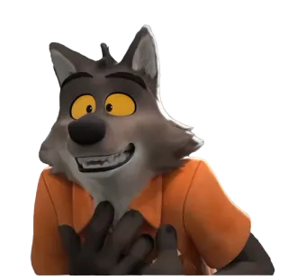 🥰 Mr. Wolf The Bad Guys мультфильм, волк, оранжевый, персонаж, улыбка, животное telegram sticker