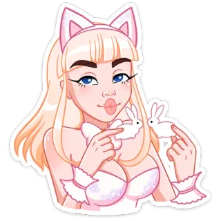 😏 девушка, кролик, уши, блондинка, стикер, мультфильм whatsapp sticker
