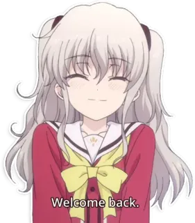 😊 Welcome back. anime, ragazza, benvenuto, saluto, sorridente, carina telegram sticker