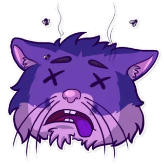 😵 кот, мертвый, животное, стикер, мультфильм, фиолетовый, глаза крестики telegram sticker