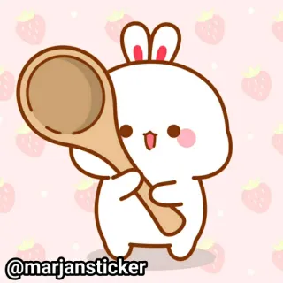❤️ @marjansticker Заяц, Каваий, Милый, Кролик, Ложка, Мультфильм, Наклейка, Прелестный telegram sticker