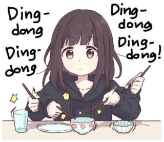 😐 Ding-dong Ding-dong Ding-dong! Anime, Kreskówka, Jedzenie, Pałeczki, Efekt dźwiękowy, Kawaii telegram sticker