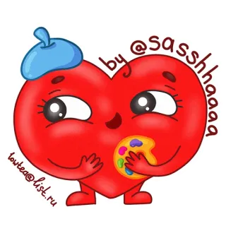 🎨 by @sasshhaaa หัวใจ, ศิลปิน, การ์ตูน, น่ารัก, จานสี, ภาพวาด, ภาพวาด telegram sticker