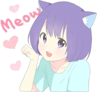 😺 Meow девушка кошка, аниме, милый, мяу, каваи, сердечки, мультфильм whatsapp sticker