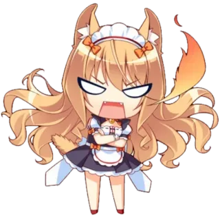 😠 Anime, Maid, Arrabbiato, Carino, Chibi, Ragazza, Ragazza volpe telegram sticker