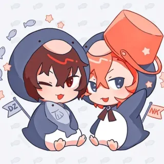 😉 DZ
NK Anime, Chibi, Urocze, Kreskówka, Pingwin, Rekin, Postacie telegram sticker