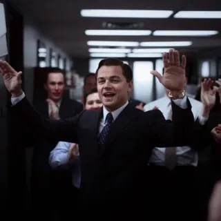 🗿 Jordan Belfort The Wolf of Wall Street Leonardo DiCaprio, success, money, suit, movie, celebration telegram sticker