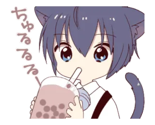 🐱 ちゅるるる аниме, кот, милый, напиток, манга, каваий, бабл ти whatsapp sticker