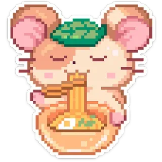 🍜 픽셀 아트, 햄스터, 라멘, 카와이, 귀여운, 음식, 스티커 telegram sticker