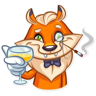 🍷 fox, cartoon, monocle, cigar, wine, elegant telegram sticker