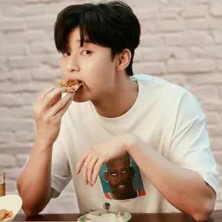 🍕 pria, makan, pizza, korea, kaos, dalam ruangan telegram sticker