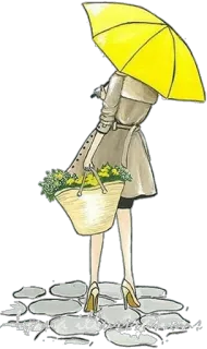 ☂ femme, parapluie, pluie, jaune, mode, style whatsapp sticker