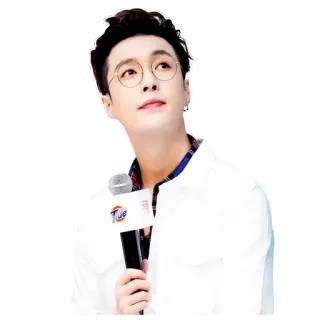 🙄 Tide persona, microfono, occhiali tondi, camicia bianca, asiatico telegram sticker