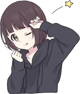 😜 Аниме, Девушка, Подмигивание, Худи, Мультфильм telegram sticker