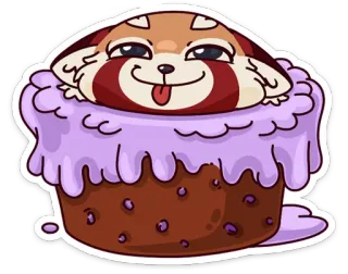 😜 rode panda, cupcake, dessert, schattig, dier, cartoon, zoet, eten telegram sticker