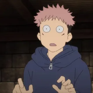 ☁️ Yuji Itadori Jujutsu Kaisen anime, impactado, asustado, exasperado, sudadera con capucha, temeroso telegram sticker