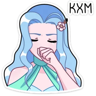 🤔 KXM аниме девушка, голубые волосы, цветок, зевает, сонная, мультфильм, стикер telegram sticker