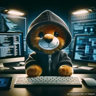 👧 @TheTomodachiBot on Telegram niedźwiedź, haker, komputer, programowanie, technologia, bluza z kapturem, Telegram, chatbot whatsapp sticker