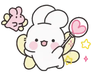 😊 可爱, 兔子, 卡通, 卡哇伊, 爱心, 翅膀 telegram sticker