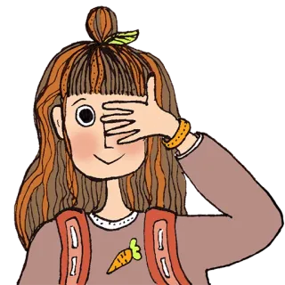 😉 Mädchen, Auge bedecken, Rucksack, Cartoon, Figur, Illustration telegram sticker