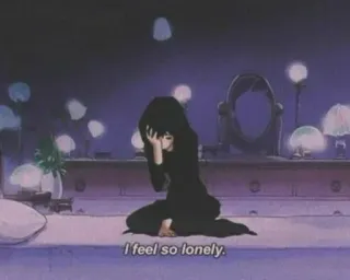 😔 I feel so lonely. triste, solo/a, anime, ragazza, sentimento telegram sticker